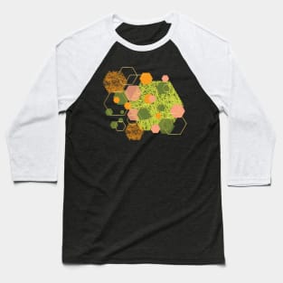 Green, orange, lemon, dusty pink, olive and gold geometrical hexagons Baseball T-Shirt